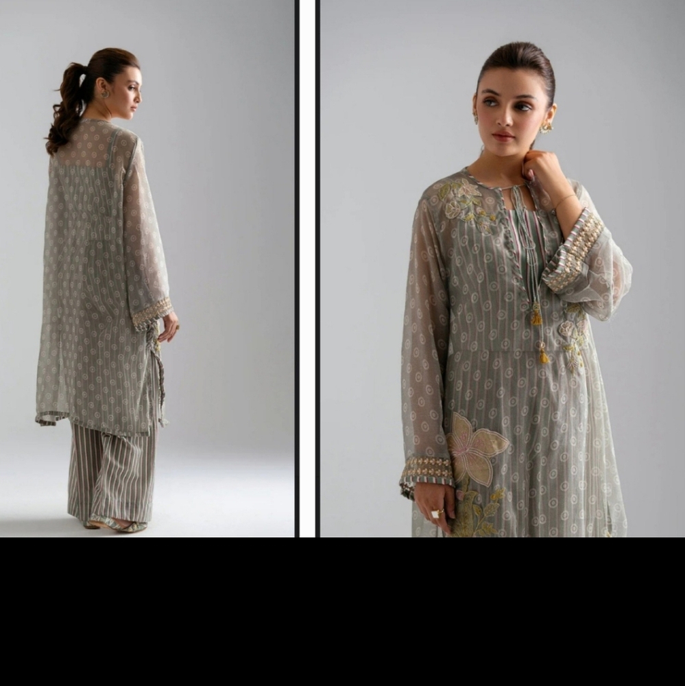 ETHNC Womens Dress Kurta Tunic Longline With Pant Sage Green Embroidere… - Picture 5 of 9